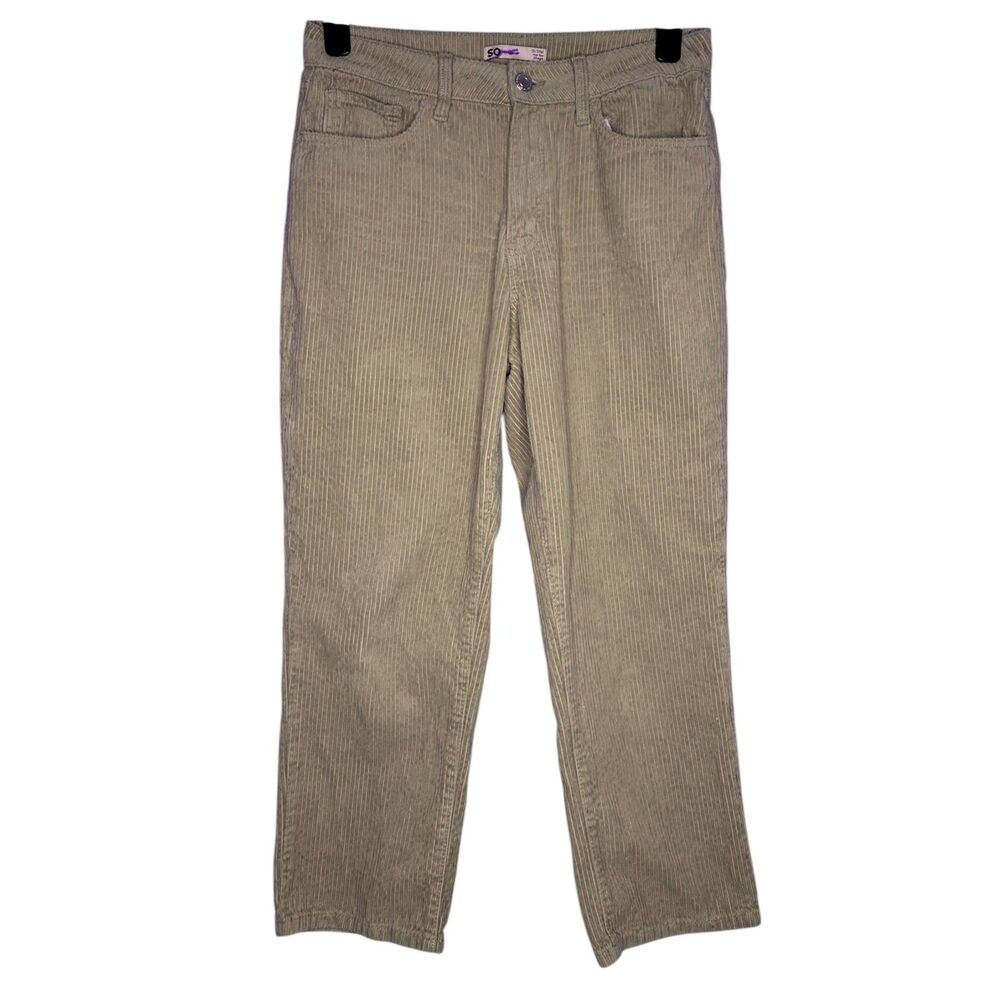 Womens Camel Corduroy High Rise Straight Leg Trouser Pants Tailored Classic -13